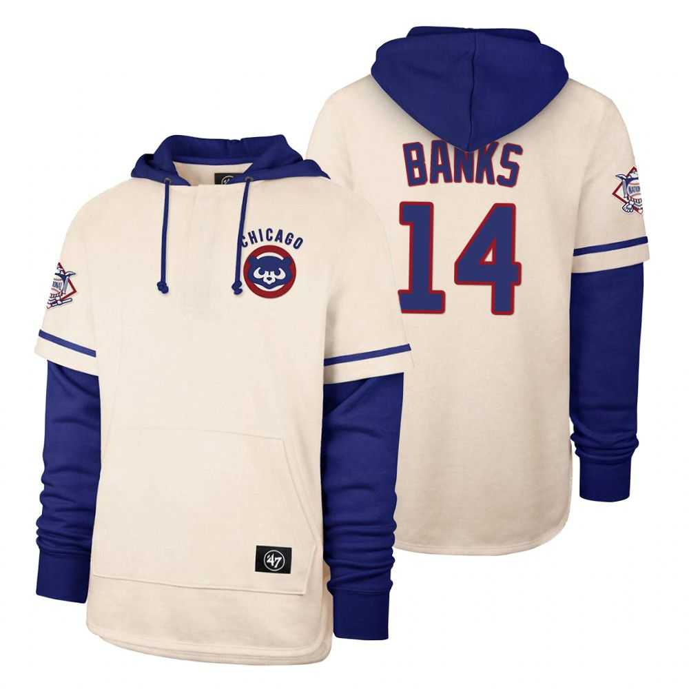 Men Chicago Cubs 14 Banks Cream 2021 Pullover Hoodie MLB Jersey